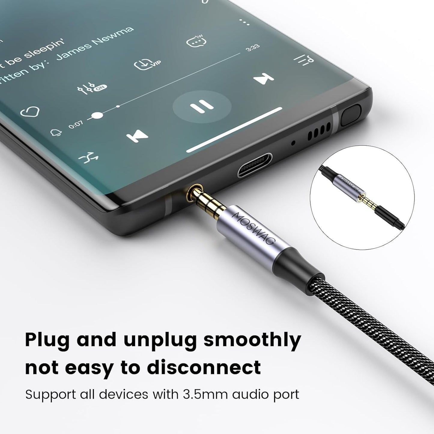 MOSWAG 6.6FT/2Meter 3.5mm Male to Female Extension Cable with Microphone Stereo Audio Adapter Nylon Braided Compatible for Home/Car Stereos Smartphones Headphones Tablets Media Players and More