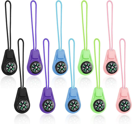 HAIKING Mini Survival Compass, 10 PCS Mixed Color Plastic Pocket Compass on Cord Emergency Survival Kits for Hiking, Outdoor Camping (2.6 x 13cm/1.02 x 5.11in)