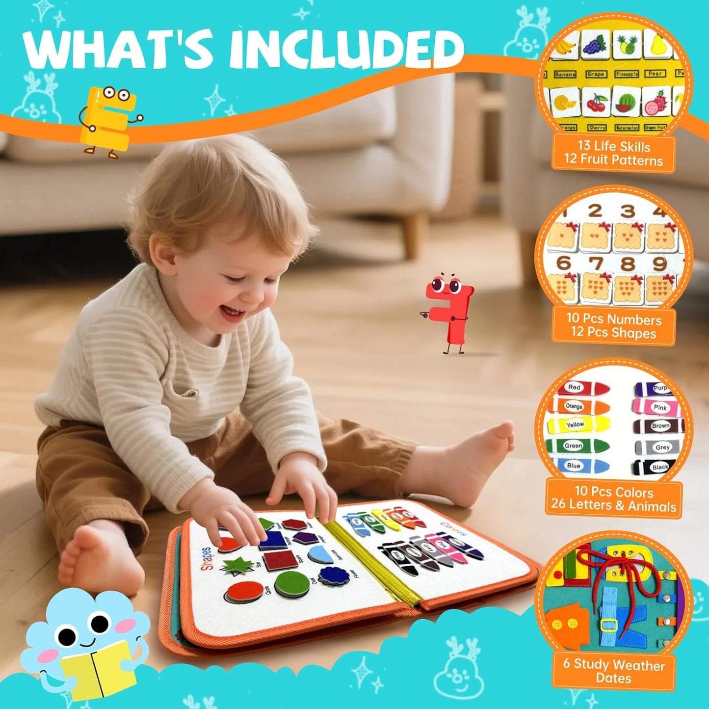 Montessori Activity Busy Book for Toddler - 1 2 3 4 5 Years Old Activity Busy Board Toy, Sensory Board Toy Educational Activities for Fine Motor Skills Learning, Travel Toys for Airplane Car Christmas