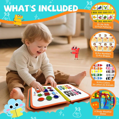 Montessori Activity Busy Book for Toddler - 1 2 3 4 5 Years Old Activity Busy Board Toy, Sensory Board Toy Educational Activities for Fine Motor Skills Learning, Travel Toys for Airplane Car Christmas