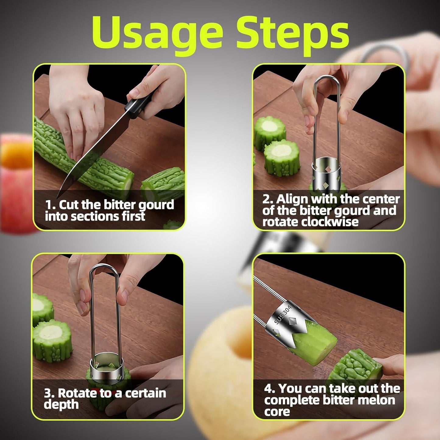 Aerbee Fruit and Vegetable Corer Tool - Premium Stainless Steel Apple Core Remover, Pepper Seed Remover - Universal Kitchen Gadget