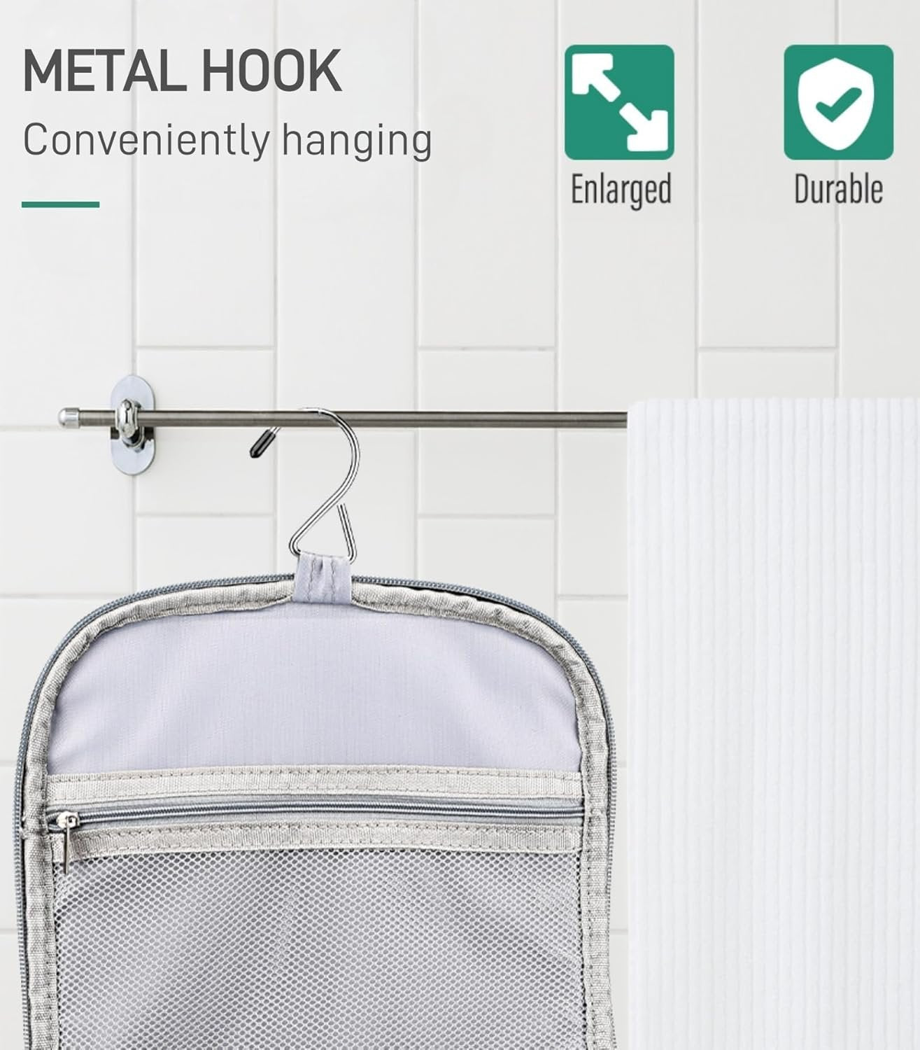 Hanging Toiletry Bag for Women, Large Travel Make up Bag with Metal Hook & Dry/Wet Separation, Waterproof Cosmetic Organizer for Travel Accessories, Cruise Essentials, Gym, Camping (Grey)