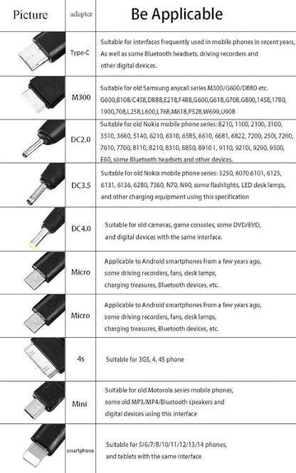 Cutwif 10 in 1 Universal Multifunction Cable Fit USB Charger Cell Mobile Phone Mp4 Zaf Black