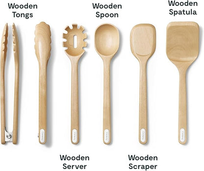 Caraway 14-Piece Kitchen Prep Set - Kitchen Knife Set & Wooden Utensil Set - Made With Premium German Steel Blades & FSC-Certified Birch Wood - Non-Toxic Materials - Includes Organizer - Mist
