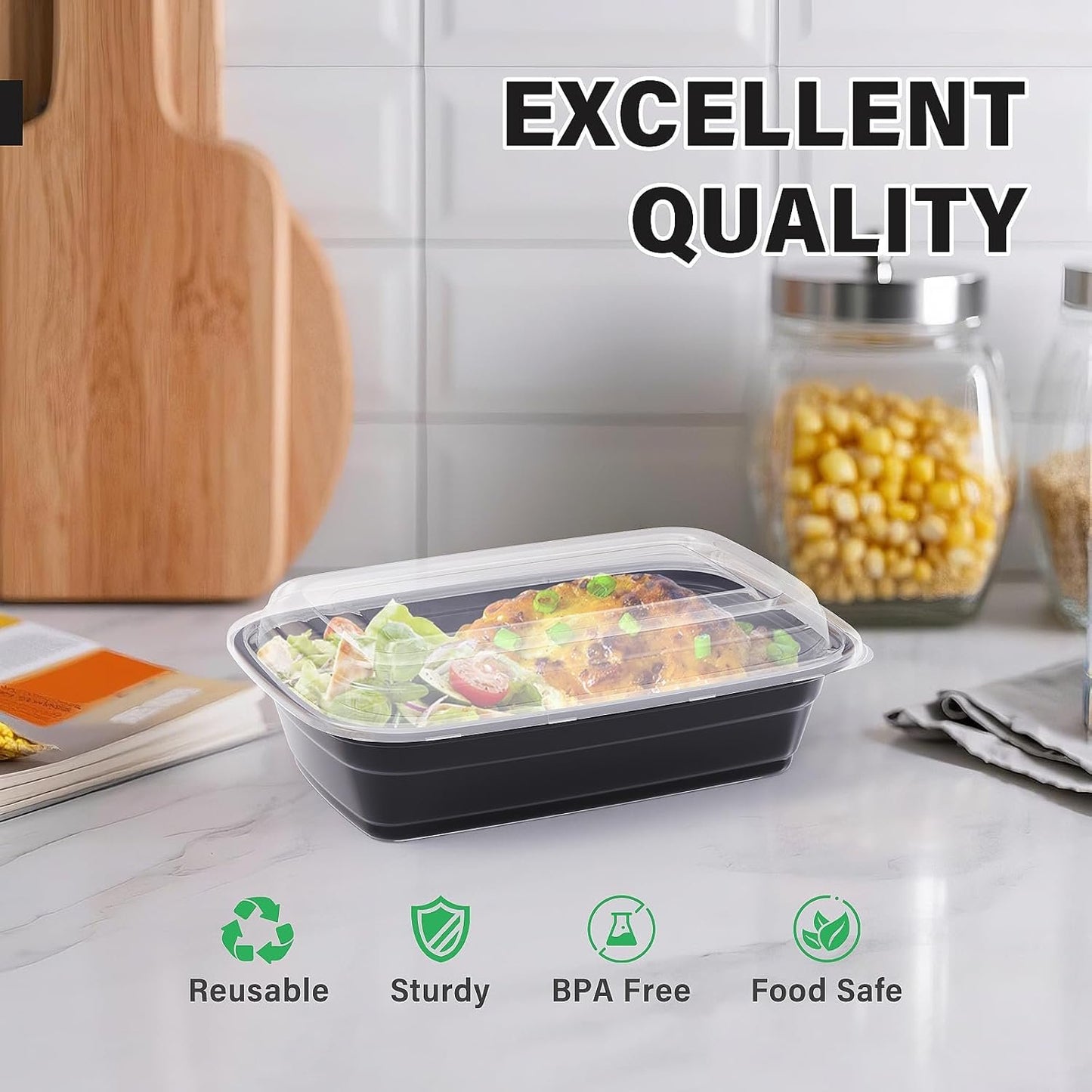 50 Pack 32 oz Meal Prep Container, Food Storage Containers with Lids, Bento Box Reusable Plastic Lunch Box Kitchen Food Take-Out Box Microwave Dishwasher Freezer Safe