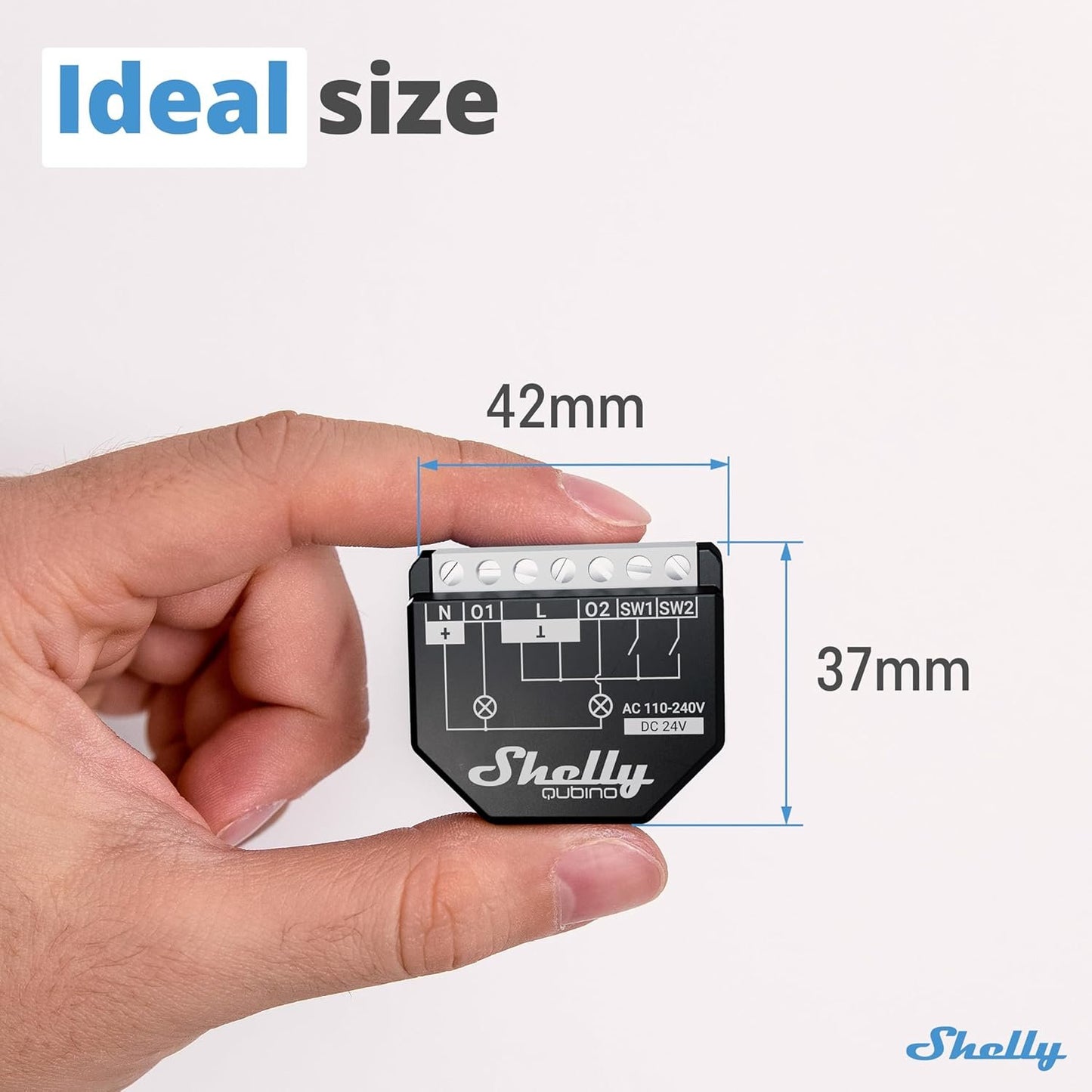 Shelly Qubino Wave 2PM | Z-Wave Smart Switch Relay, 2 Channel 16 A with Current Measurement | Home Automation | Z-Wave Gateway | Low Power Consumption | Repeater Extended Mains | High Compatibility