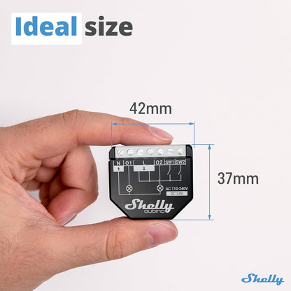 Shelly Qubino Wave 2PM | Z-Wave Smart Switch Relay, 2 Channel 16 A with Current Measurement | Home Automation | Z-Wave Gateway | Low Power Consumption | Repeater Extended Mains | High Compatibility