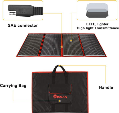 DOKIO 220W 18V High-Efficiency Monocrystalline Foldable Solar Panel Kit with Integrated Charge Controller High Conversion Efficiency for Solar Generator Camping Balcony RVs Off-Grid
