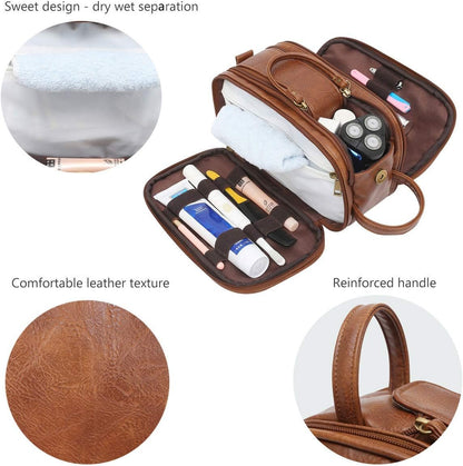 Toiletry Bag for Men Travel Toiletries Bag Water-Resistant Dopp Kit Faux Leather Shaving Bag Organizer for Toiletry Accessories Grooming Hygiene Cosmetic