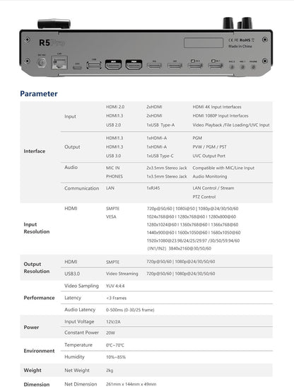 SPROLINK NeoLIVE R5PRO-S 1080P 60HZ 5.5-inch Screen Professional-Grade Live Video switcher, Portable All-in-one 4 HDMI 4K inputs Horizontal and Vertical Screen NDI Support (Optional)