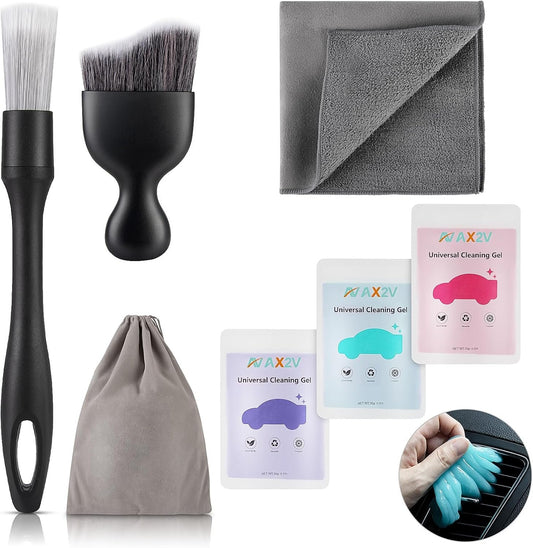 AX2V 7Pcs Car Interior Detailing Cleaning Kit, Detailing Brush Set,Clean Gel, Wash Kit, Cleaning Tools for Car and Keyboard Interior Cleaning