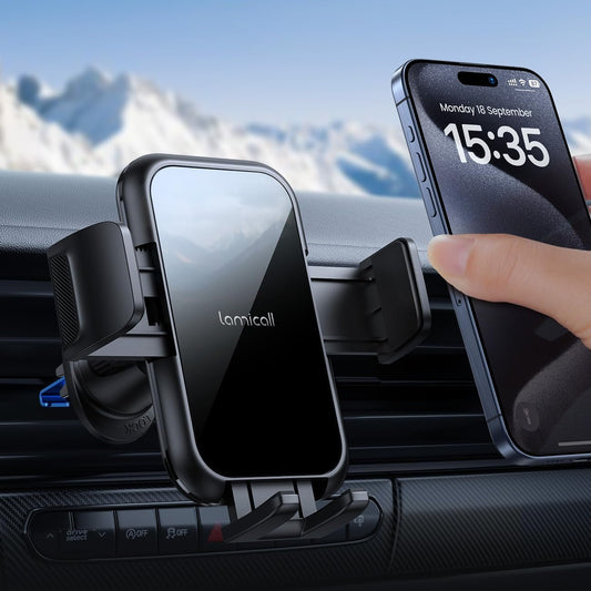 Lamicall Car Vent Phone Mount - 2024 Wider Clamp & Metal Hook Air Vent Phone Holder Cradle, [Thick Cases Friendly] Cellphone Vent Clip, 360 Adjustable Stand for iPhone 15 14 13 Pro Max (Lucite Black)