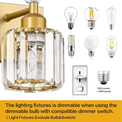 PRESDE Modern Crystal Bathroom Vanity Light 4 Light Gold Vanity Lighting Over Mirror Bathroom Wall Light Fixtures