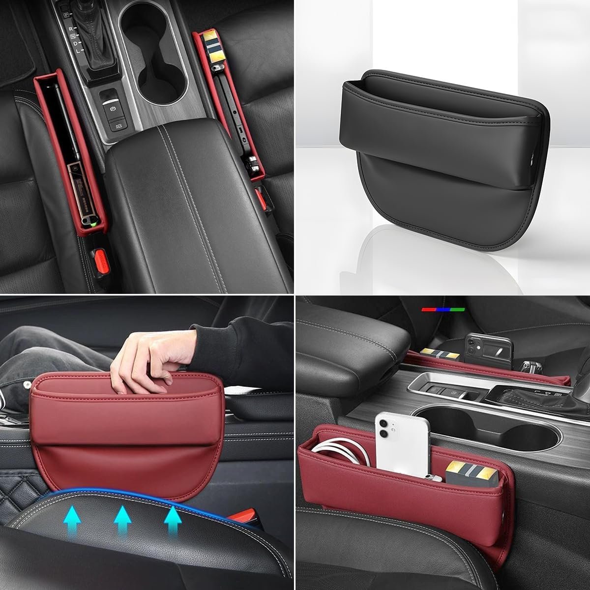 XINLIYA Car Seat Gap Filler Organizer, 2PCS Leather Multifunctional Vehicles Front Seat Storage Box for Keys Phone, Adjustable Automotive Interior Accessories, Universal for SUV, Truck (Black)