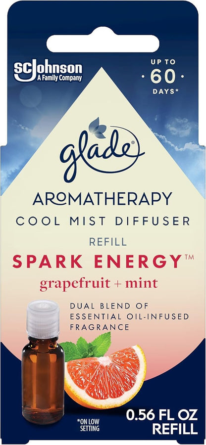 Glade Aromatherapy Cool Mist Oil Diffuser Refill, Spark Energy, Grapefruit + Mint, 0.56 fl oz