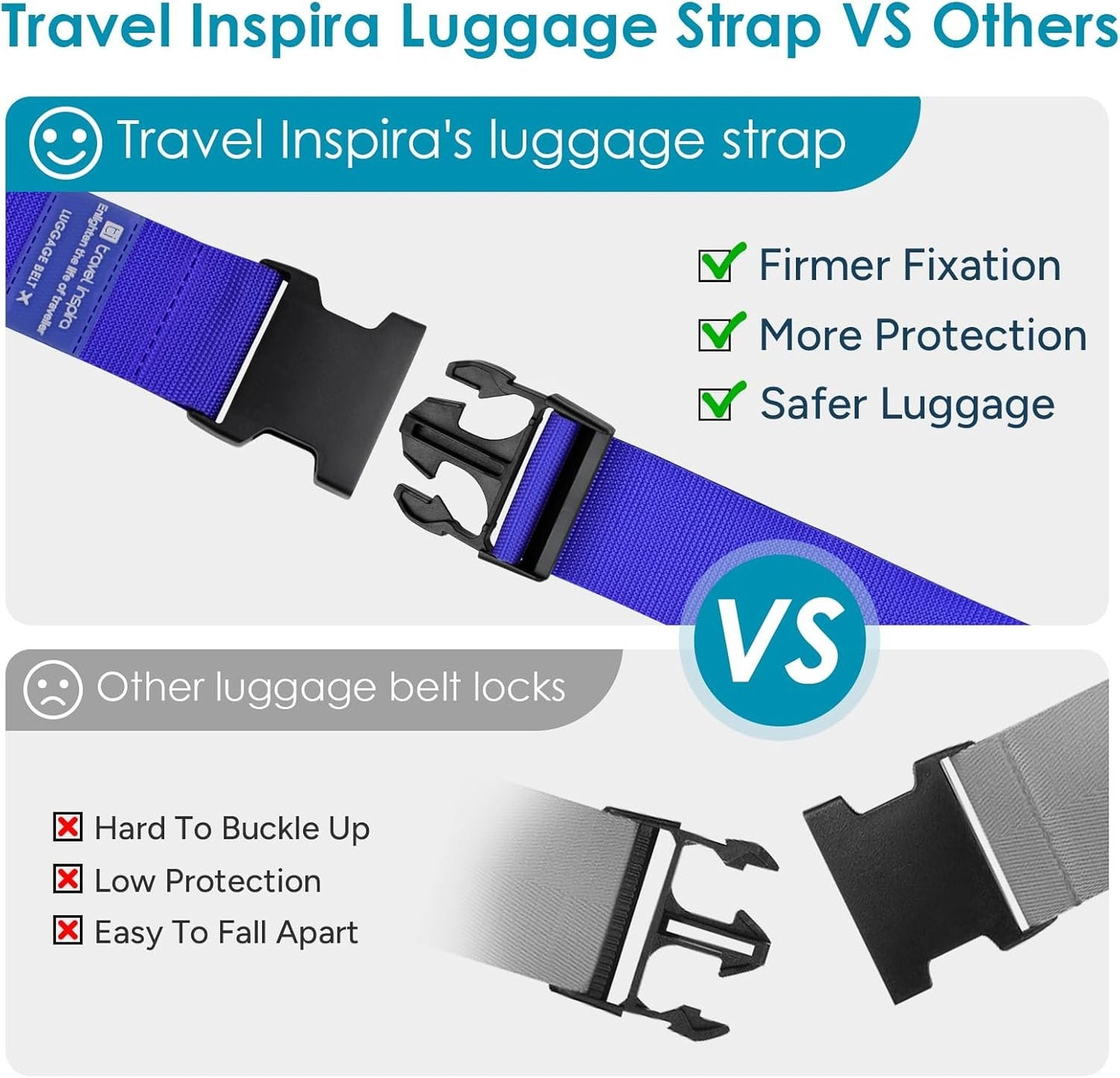 Travel Inspira Luggage Strap with TSA Combination Lock - Adjustable, Easy to Use, Protect Your Luggage (Green + Orange + Red + Purple)