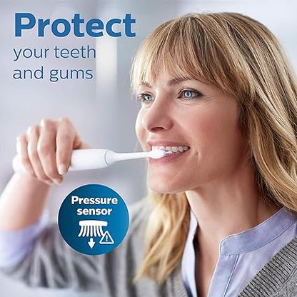 Philips Sonicare ProtectiveClean 5300 Rechargeable Electric Toothbrush, with Pressure Sensor, 3 Cleaning Modes, SmarTimer and QuadPacer, with 2 Bonus Brush Heads, Travel Case, Black, Model