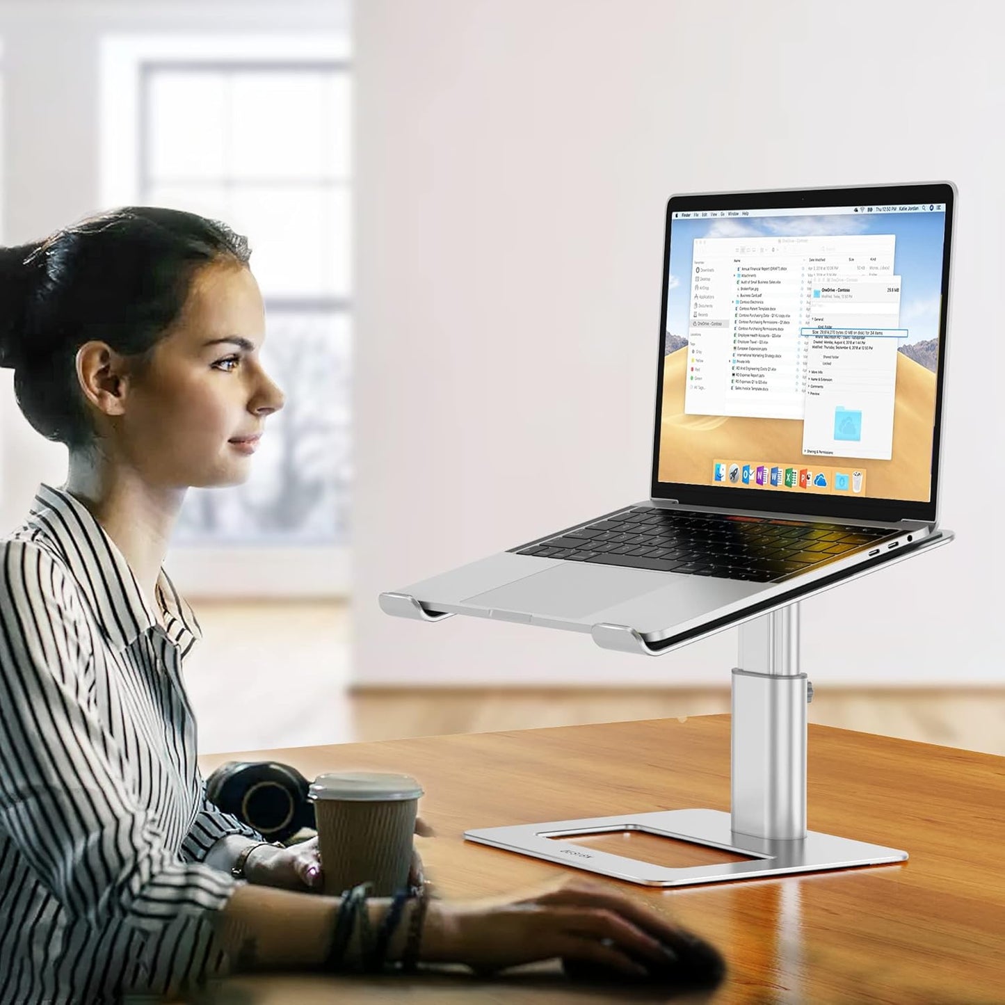 BESIGN Aluminum Laptop Stand, Ergonomic Adjustable Notebook Stand, Riser Holder Computer Stand Compatible with Air, Pro, Dell, HP, Lenovo More 10-15.6" Laptops (Silver)