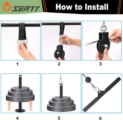 SERTT LAT and Lift Pulley System Gym, Upgraded DIY Fitness Pulley Cable Machine Attachment for Triceps Pull Downs, Biceps Curl, Forearm, Shoulder - Home Gym Exercise Pulley System Equipment