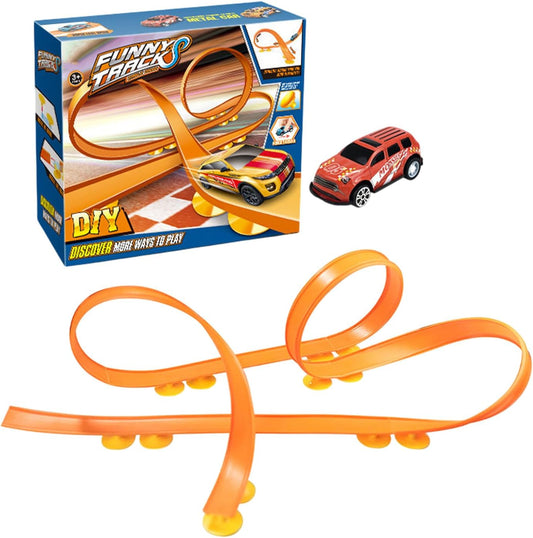 Flexible Track Race Car Toy, Pull Back Vehicle Set, 26x23x7cm, Bendable Road Sections, ABS Build, Colorful Curved Paths, Compact Package Box, for Play