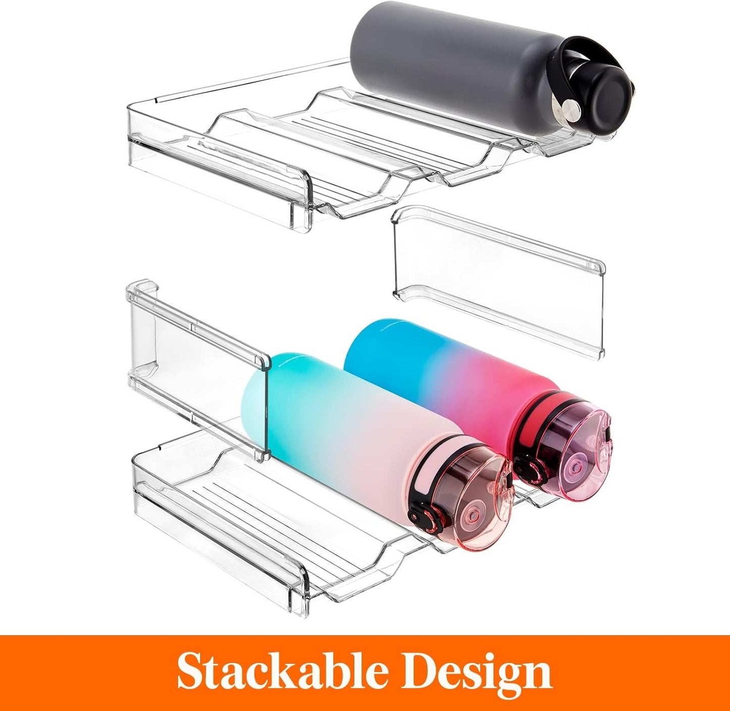 Lifewit Stackable Water Bottle Organizer for Cabinet, Freezer, Pantry - Plastic Cup Holder, Wine Racks for Kitchen Tabletop Storage, Cupboard, Office - Pack of 4, Each Rack Holds 3 Containers