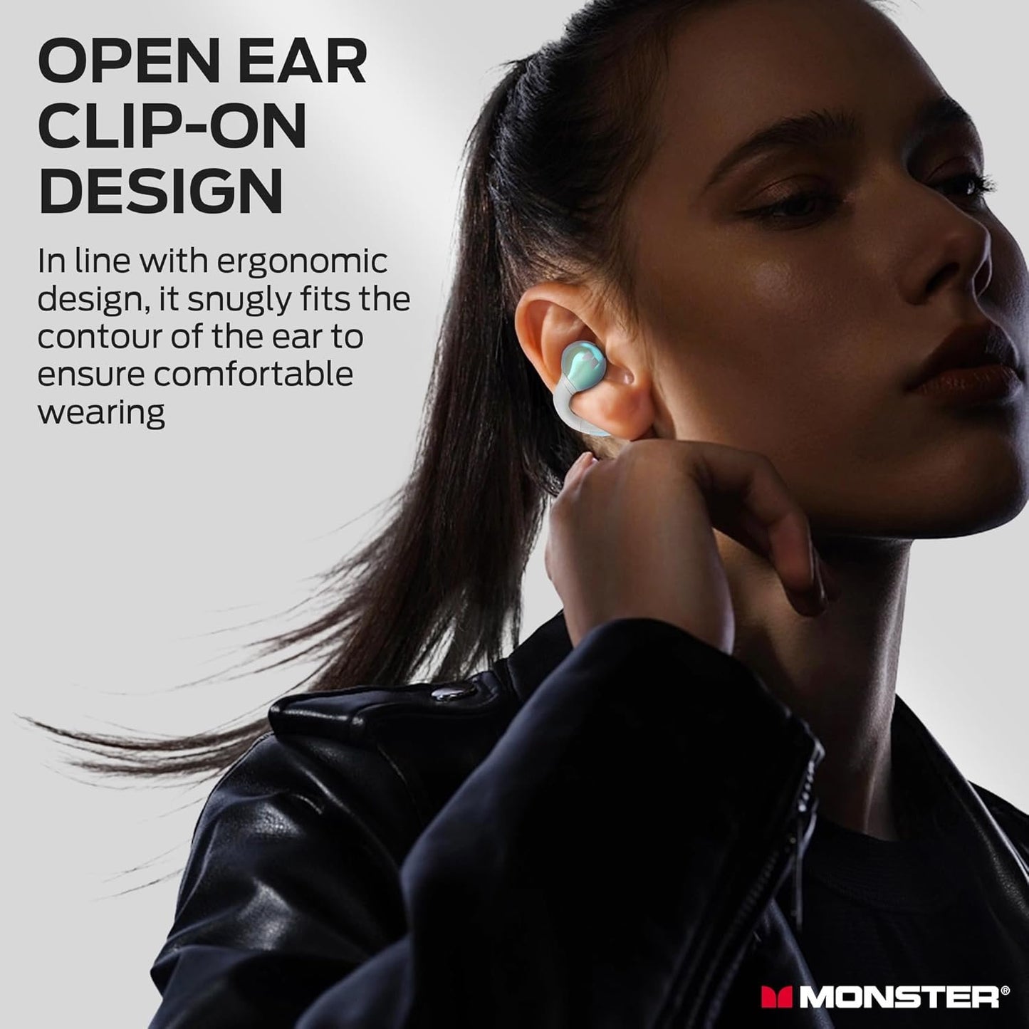 Monster Wireless Earbuds, Bluetooth 5.4 Clip-On Earbuds with HiFi Stereo, Open Earphones with ENC Clear Call, 21H Playtime, Fast Charge, Touch Control, IPX6 Waterproof Wireless Headphones for Exercise