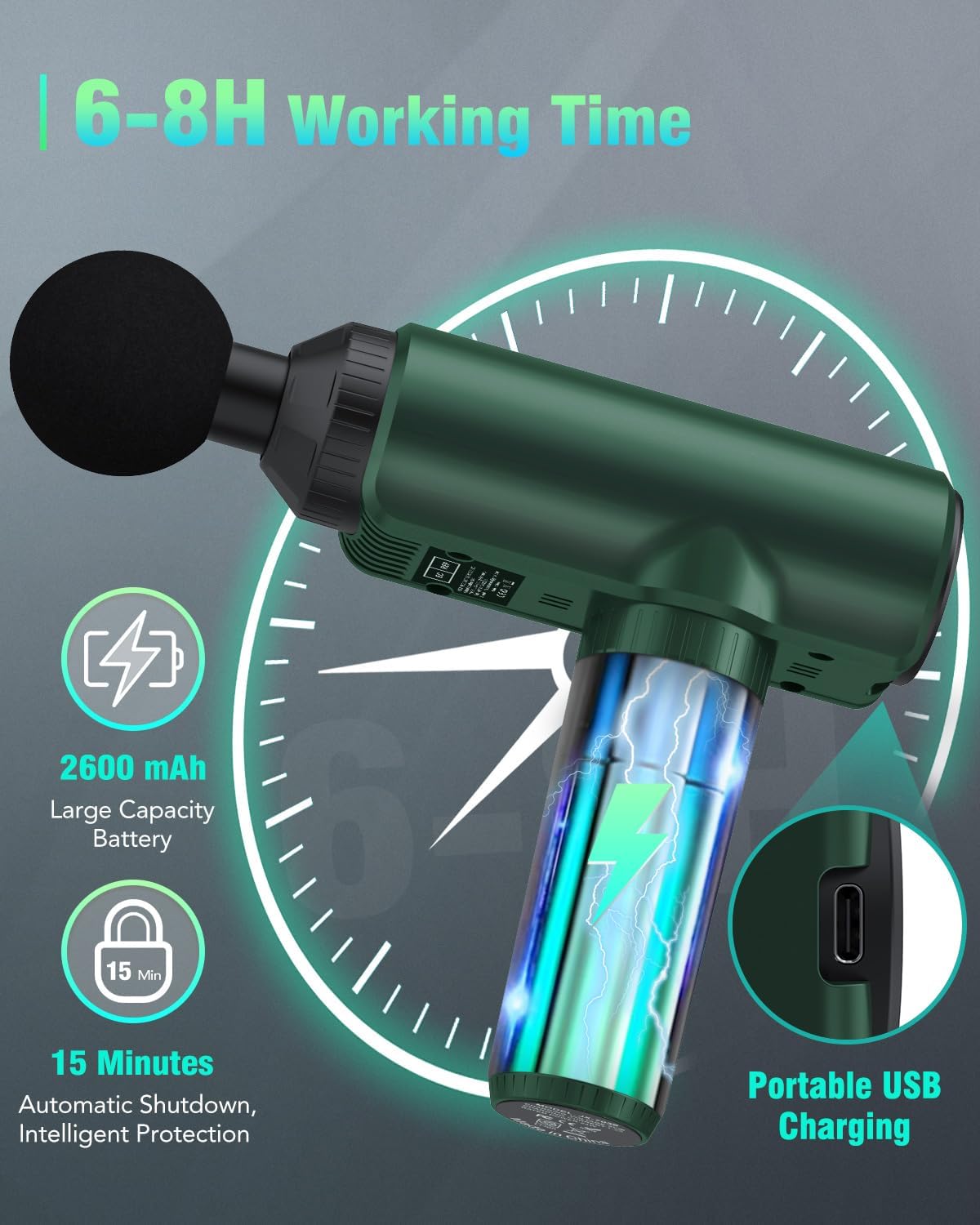 Muscle Massage Gun, Lefity 30 Adjustable Levels and 6 Heads, Professional Massager with LCD Display, Relieve Muscle Pain, Dark Green