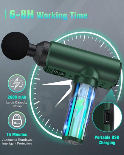 Muscle Massage Gun, Lefity 30 Adjustable Levels and 6 Heads, Professional Massager with LCD Display, Relieve Muscle Pain, Dark Green