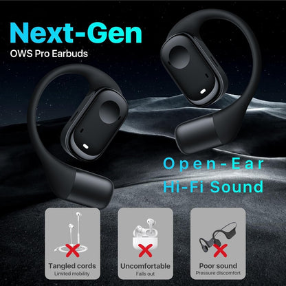 Wireless Earbuds, Open Ear Headphones Over-Ear with Earhooks Touch Control 14.2mm Speakers Ear Buds IP5 Waterproof Sport Bluetooth Earphones 40H Playback LED Power Display Headset for Work Running