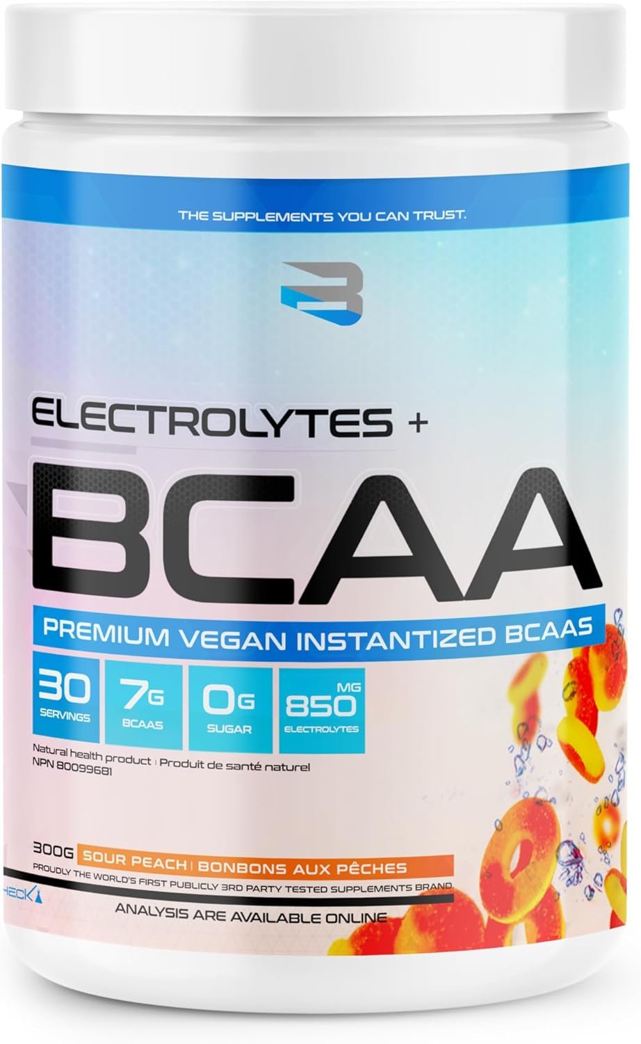Believe Supplements Electrolytes+BCAA: Optimize Hydration and Muscle Recovery with Branched-Chain Amino Acids and Essential Electrolytes - Enhance Performance and Replenish Vital Nutrients Today! (Sour Peach)