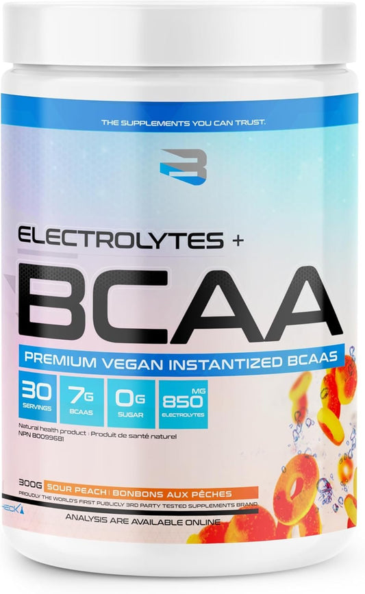 Believe Supplements Electrolytes+BCAA: Optimize Hydration and Muscle Recovery with Branched-Chain Amino Acids and Essential Electrolytes - Enhance Performance and Replenish Vital Nutrients Today! (Sour Peach)