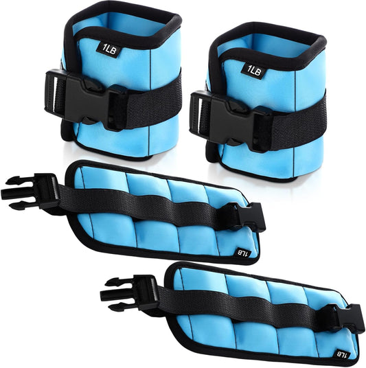 Hollowfly 2 Pairs Ankle Wrist Weights for Dry Land or Aquatic Exercise Aqua Cuffs Aqua Aerobics Fitness Bands for Ankle and Wrist Adjustable Weights for Swimming Pool Workout Equipment 1lb Each