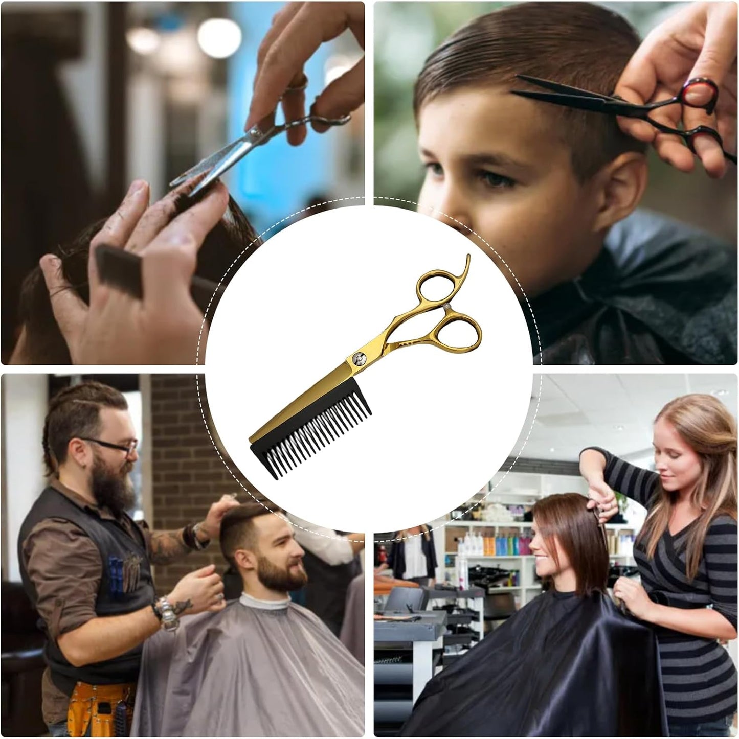 Forbici da Parrucchiere, Attrezzi Per Taglio Capelli, Forbici Sfoltitrici 2 in 1 con Pettine Rimovibile per Uomo Donna Taglio Capelli a Casa Viaggio Parrucchieri Salone Domestico Cura Personale