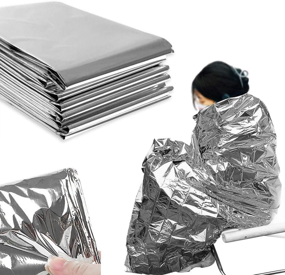 Esforzarse 10 Pcs Emergency Thermal Blankets, Silver, Mylar, Emergency Blanket, 130x210cm, Ideal for Outdoors, Survival, Hiking, First Aid