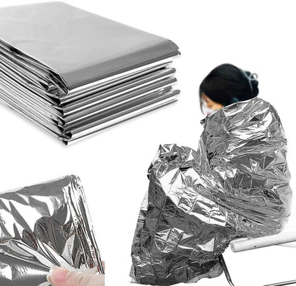 Esforzarse 10 Pcs Emergency Thermal Blankets, Silver, Mylar, Emergency Blanket, 130x210cm, Ideal for Outdoors, Survival, Hiking, First Aid