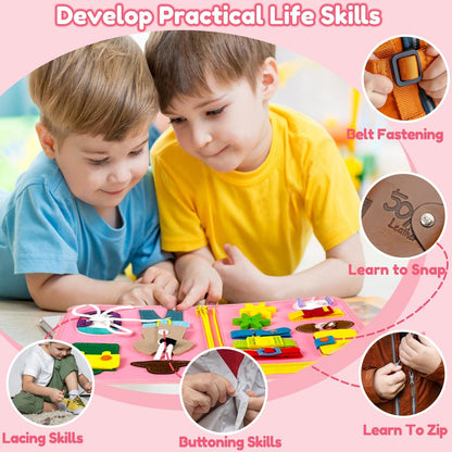 Qizfun Busy Board Book Montessori Toys for 1 2 3 4 Year Old, Girl Birthday Gifts, Educational Sensory Learning Toys for Toddlers 1-3, Car Airplane Travel Activities Toys for Kids Ages 2-4 Year Old