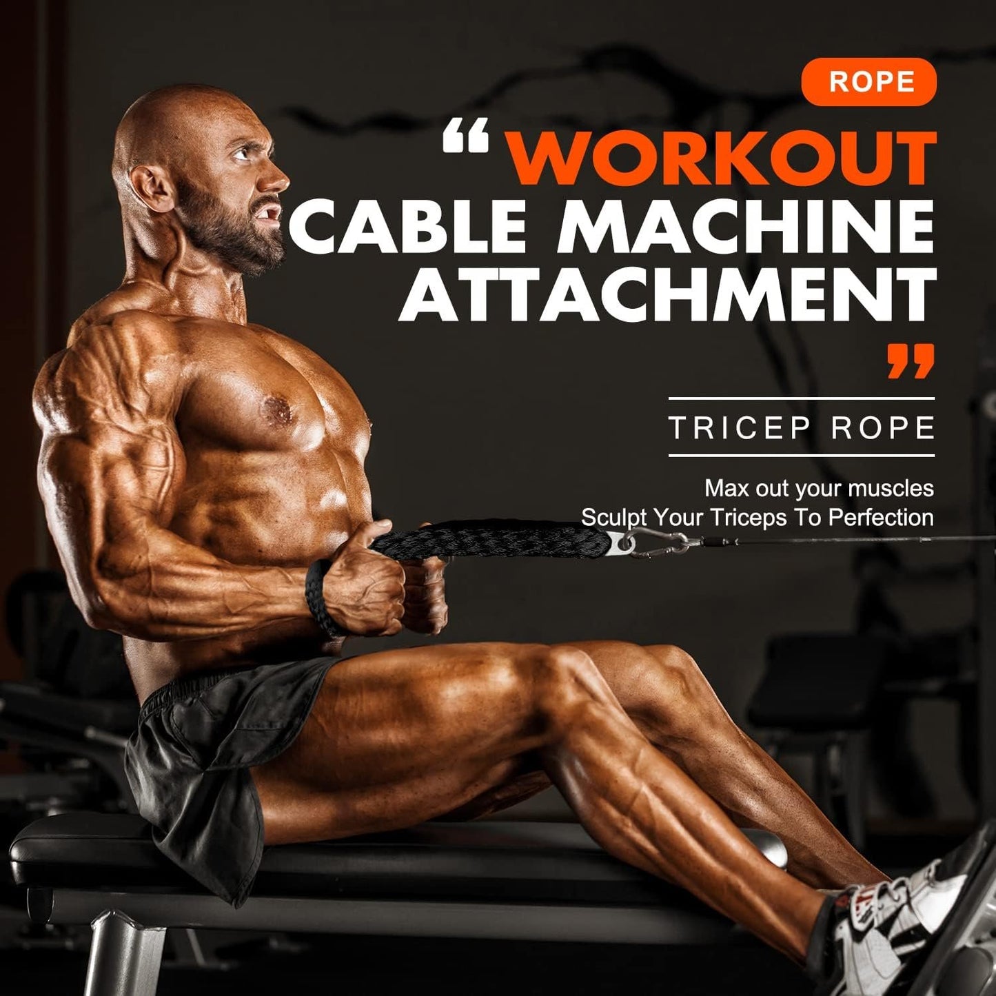 Tricep Rope, Press Down Cable Machine Attachment Set, LAT Pulldown Attachment, Cable Machine Accessories for Home Gym, Exercise Machine Attachments Pulley System Gym Pull Down Rope, Patented