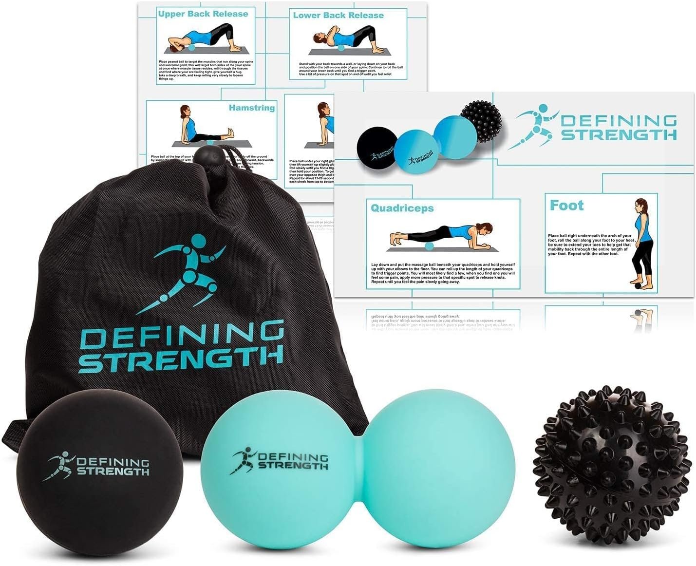 Top 3 Massage Balls Set, Spiky, Lacrosse ball, Peanut Roller Massager. For Self Myofascial Trigger Point Release, Physio Rehab & Back Muscle Knots