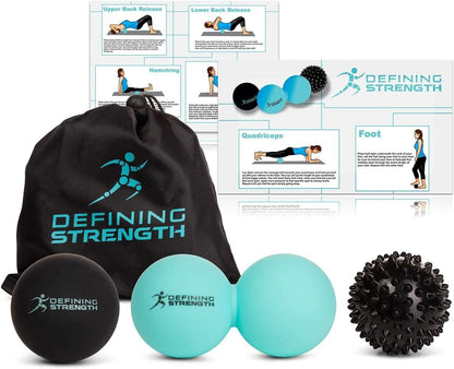 Top 3 Massage Balls Set, Spiky, Lacrosse ball, Peanut Roller Massager. For Self Myofascial Trigger Point Release, Physio Rehab & Back Muscle Knots