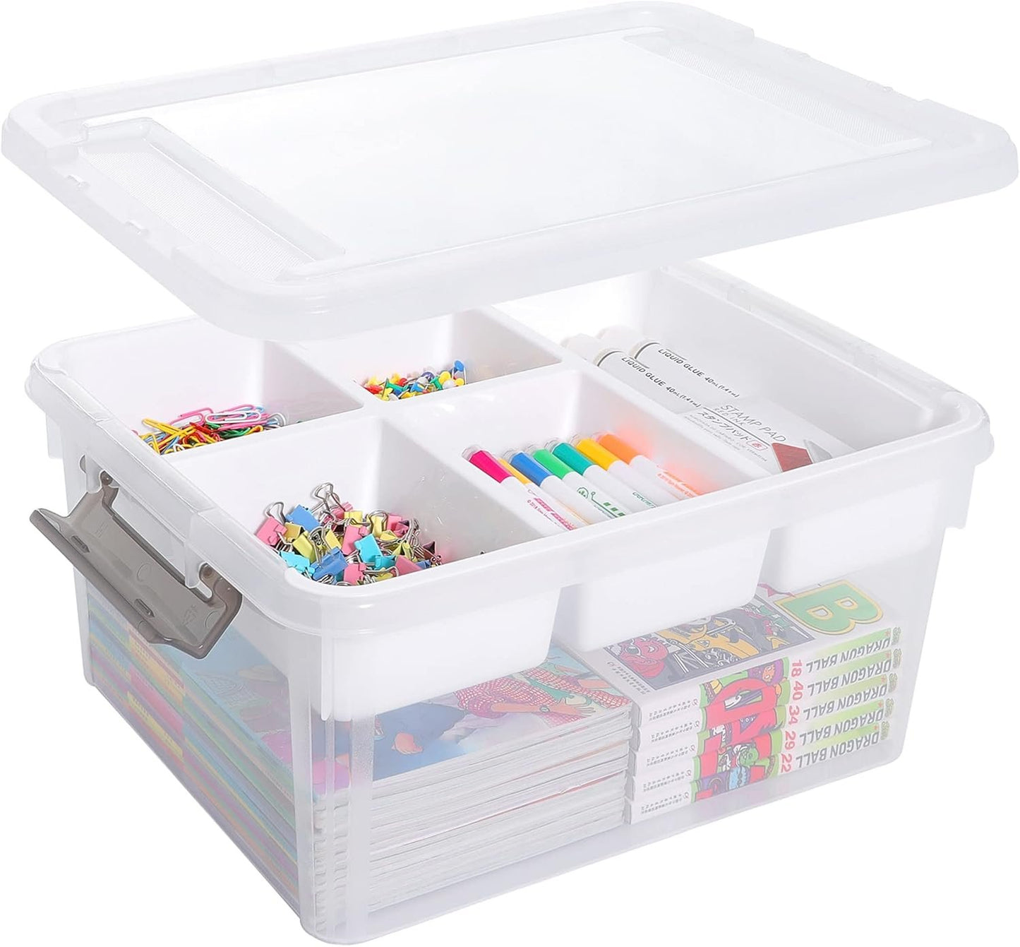 Citylife 17QT Plastic Storage Box with Removable Tray Craft Organizers and Storage Clear Storage Container for Organizing Bead, Tool, Sewing