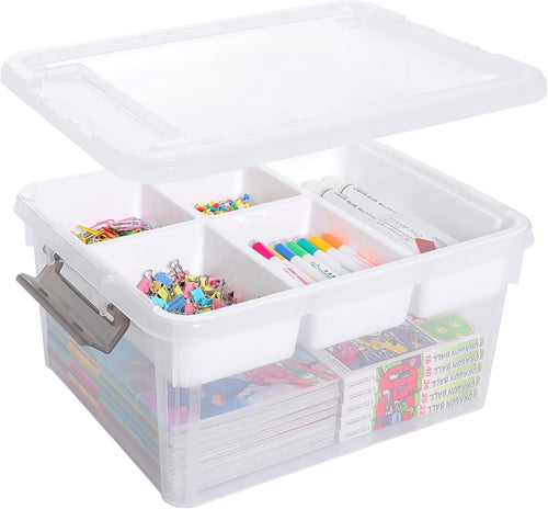 Citylife 17QT Plastic Storage Box with Removable Tray Craft Organizers and Storage Clear Storage Container for Organizing Bead, Tool, Sewing