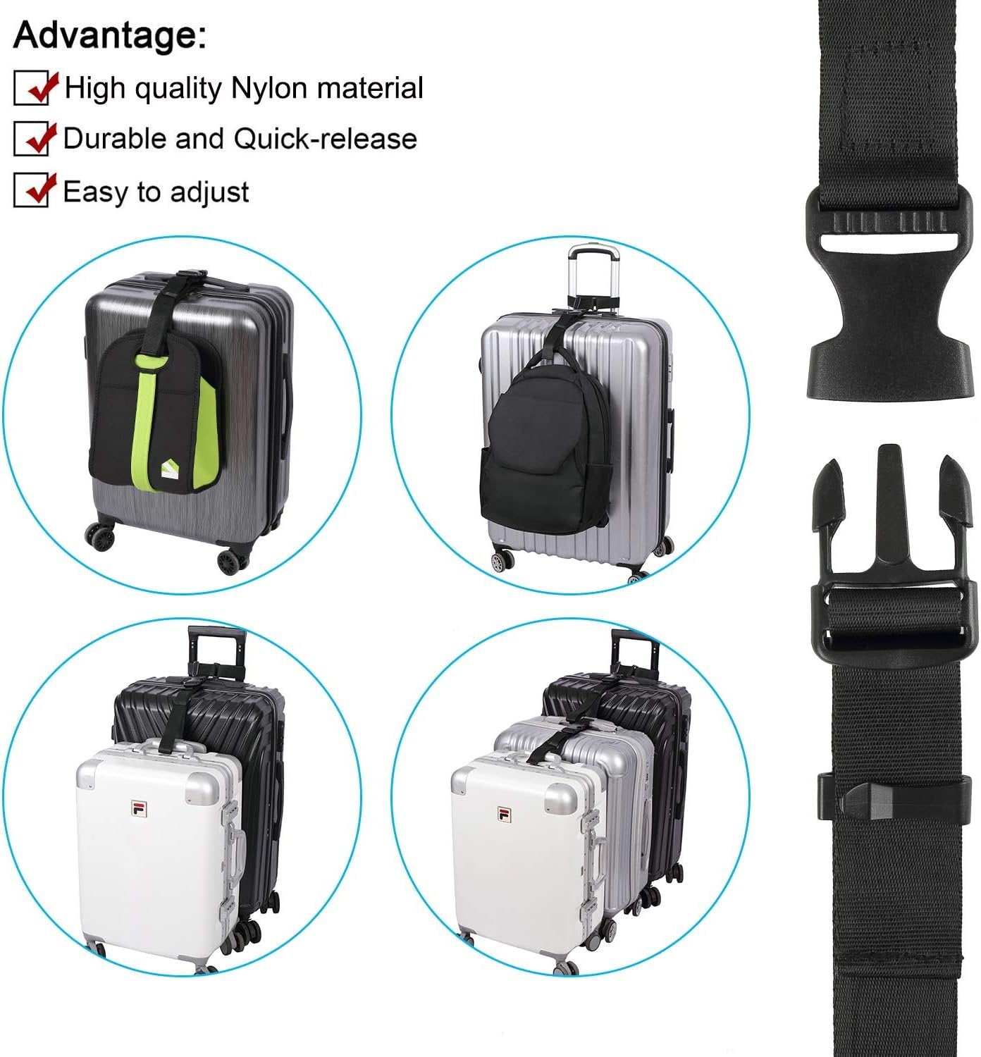 Vigorport Luggage Connector, Straps for Suitcase, Add A Bag Adjustable Attachment Accessories 1.25" Endless for Connect Your 3 Luggage Together-2 Pack