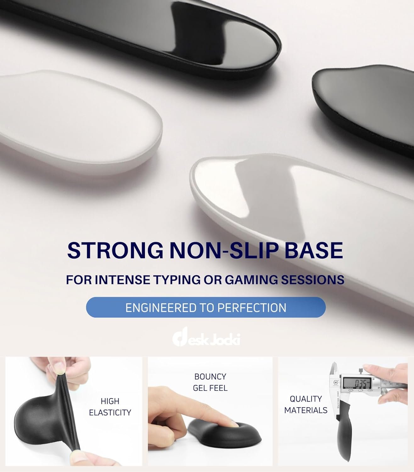 Gel Wrist Rest Combo, Ergonomic Silicone Wrist Support Pads, PU Leather Surface, Non Slip Base, Palm and Hand Soft Cushion for Laptop, Desktop, Office (Black)