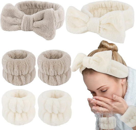 WHAVEL 6PCS Spa Headband and Wristbands Set, Face Wash Headband Wrist Bands for Washing Face Makeup Skincare Hair Band Skin Care Accessories Tools