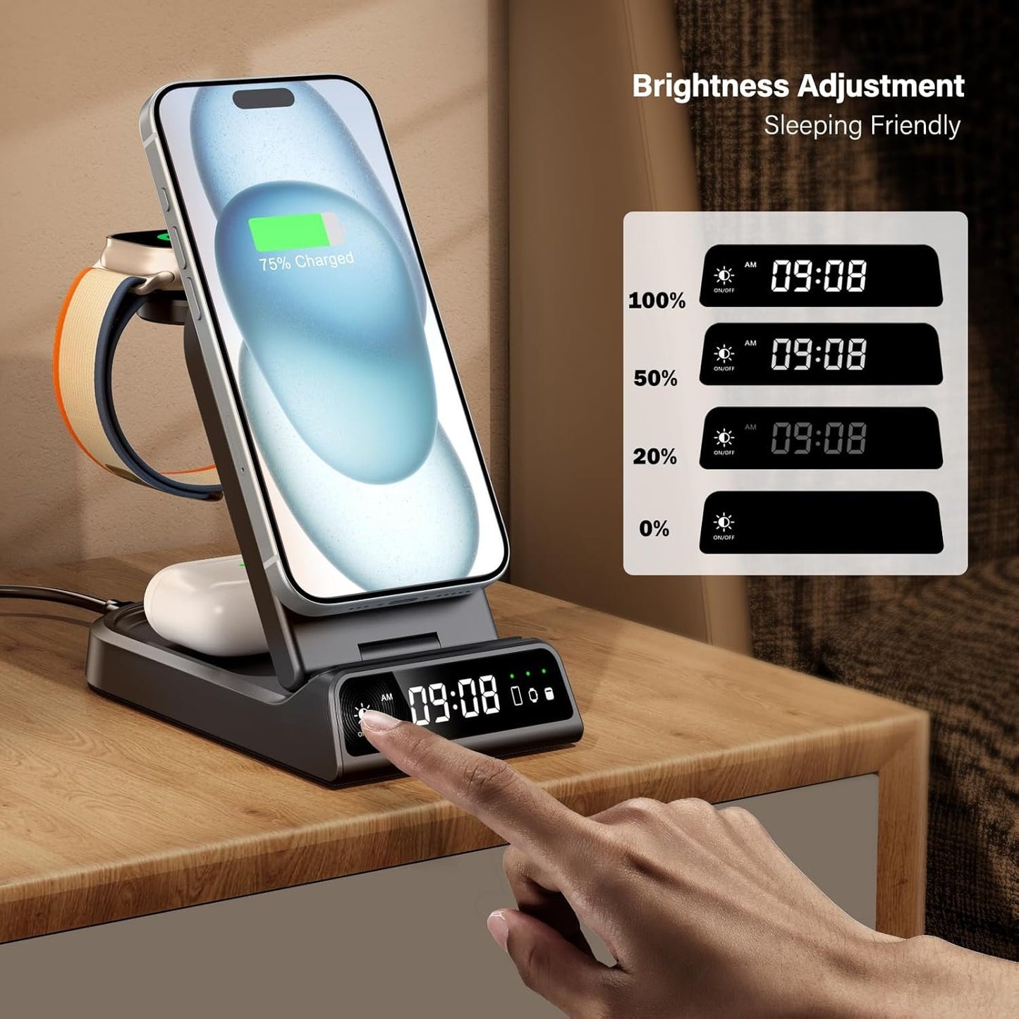 SwanScout Magnetic Wireless Charger, 4 in 1 Mag-Safe Wireless Charging Staiton for iPhone 16/15/14/13/12 Series, Portable Foldable Charger Stand for Apple Watch 10/9/8/7/6/SE/5/4 (No Adapter)