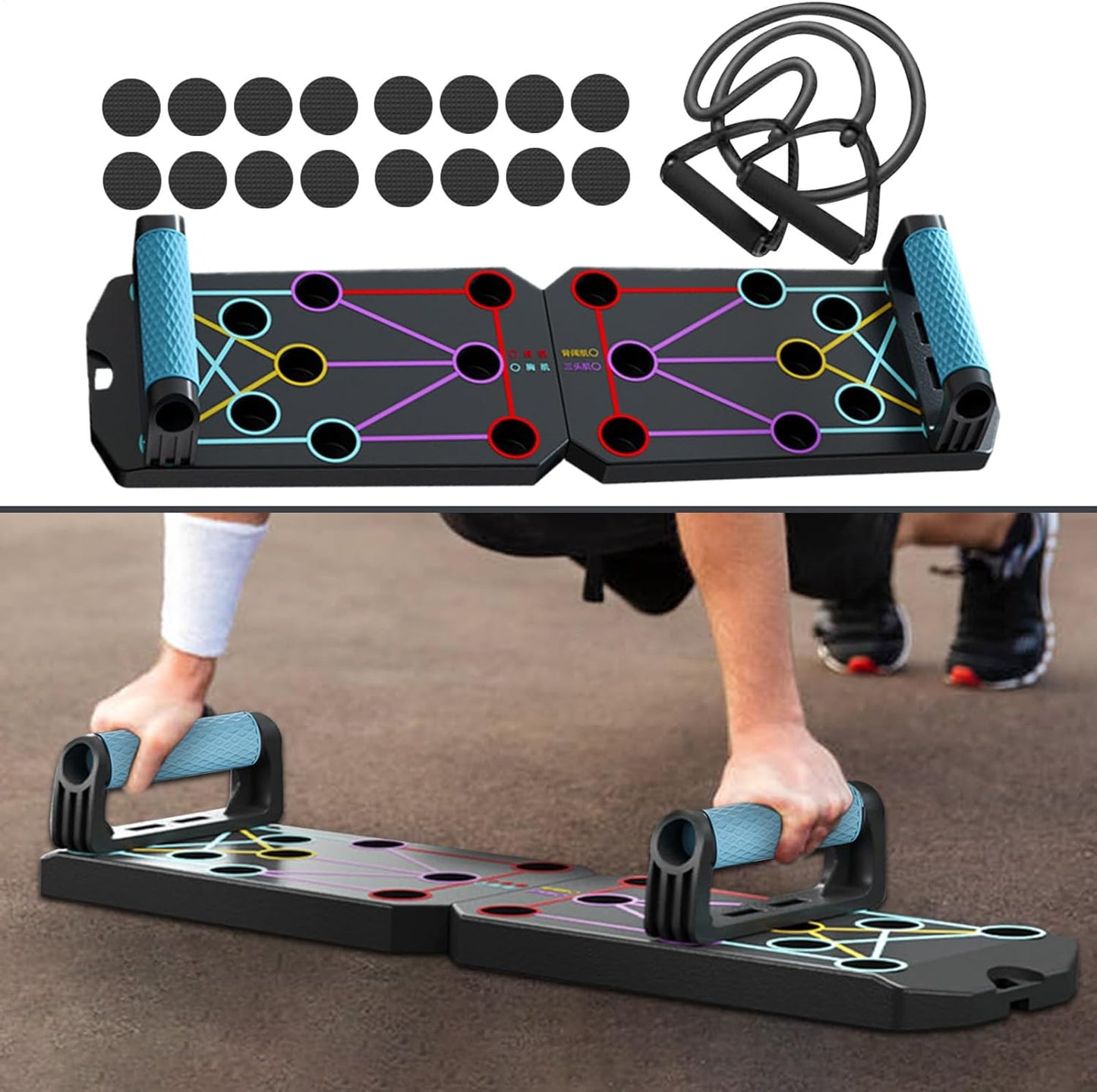 Pushup Board, portatile Fitness Equipment, Multifunctional Handles for Floor, non Slip Design, Adjustable Musle Strength Trainer, Durable Esercise Gear, Ideal for Home and Bodybuilding Workouts