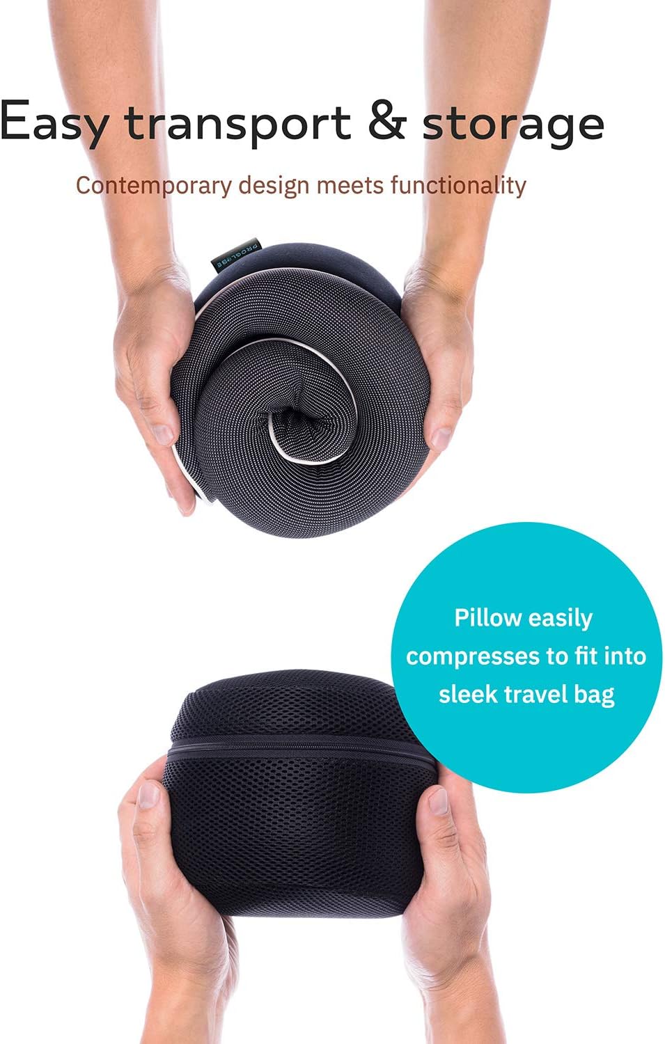 Proglobe Orthopedic Neck Pillow Travel Neck Pillows for Airplanes, Memory Foam Kit, Updated Resting Material, Airplane Travel Set with 3D Contoured Eye Masks, Earplugs, and Luxury Mesh Bag (Black)