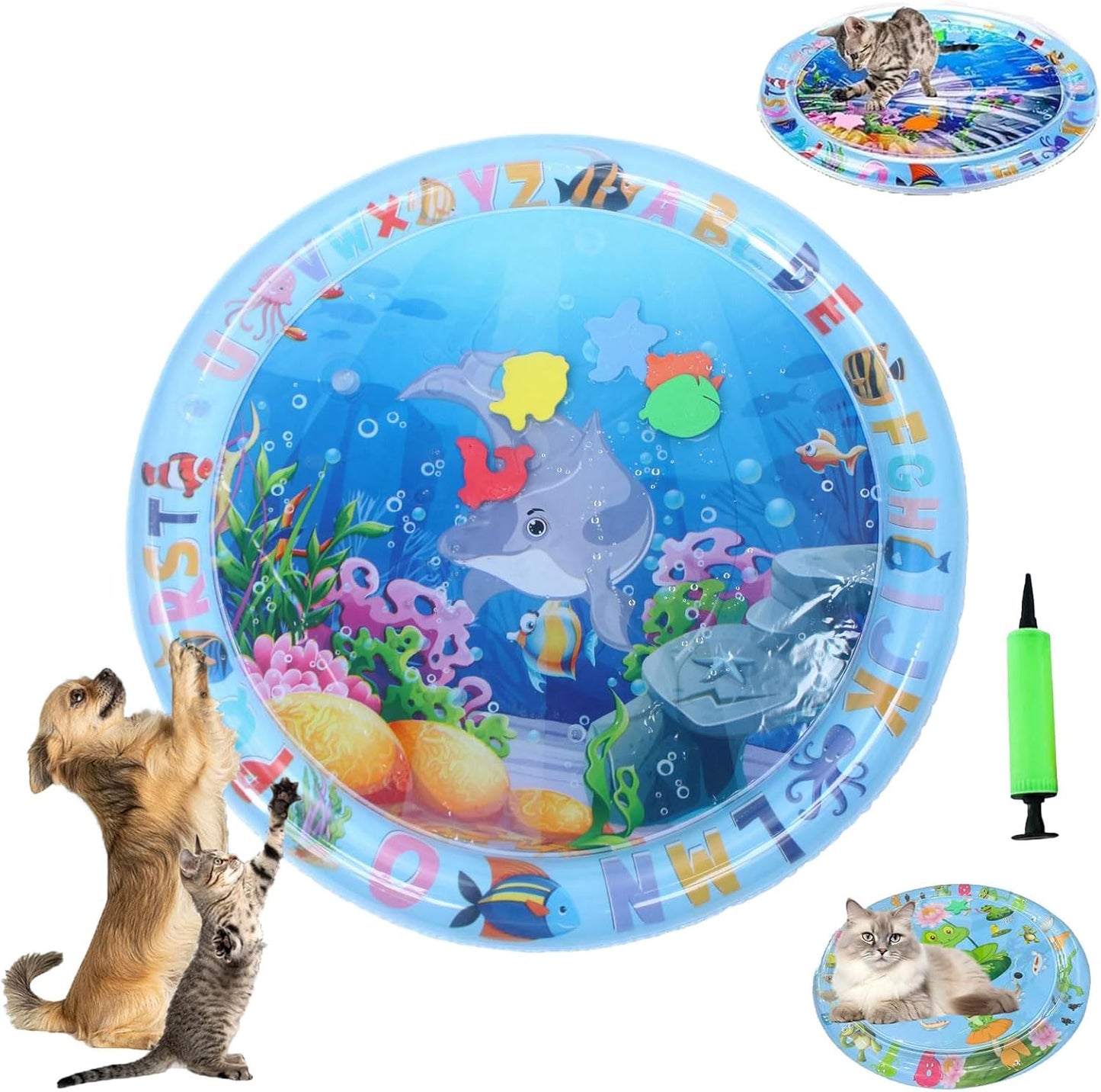 Generico Ocean Breeze Splashland Cat Toy, Ocean Breeze Splashland, Cat Water Mat with Fish, Water Sensory Play Mat for Cats, Cats Mats Toy Interactive for Indoor (D-60cm/25.6in)