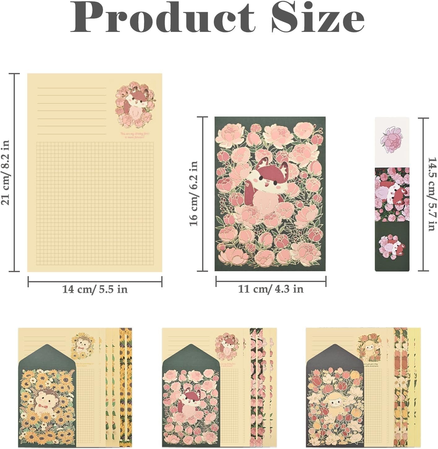 BAYTORY 36Pcs Stationery Paper and Envelopes Set, Cute Animal Patterns Envelope, Love Letter Papers Letter Writing Kit, 18 Paper Sheets + 9 Envelopes (Sheep, Hedgehog, Fox)