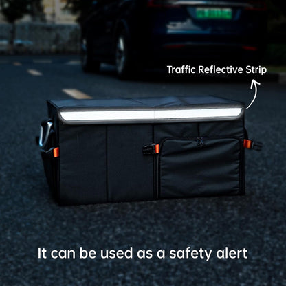 SHIMOYAMA Trunk Organizer, 63L Foldable Car Storage Box for Camping, Picnic, Collapsible Multi Compartments for SUV, Car Storage Bin with Aluminum Handles, Black